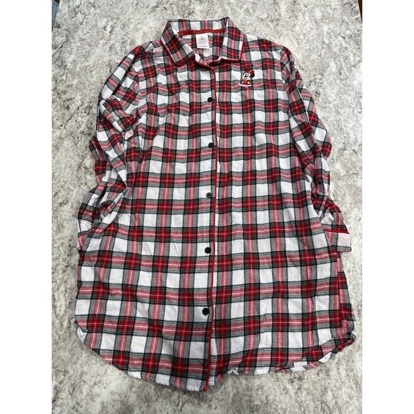 Disney Store Minnie Mouse Holiday Plaid Nightshirt Women pajama Size Large - Picture 1 of 8